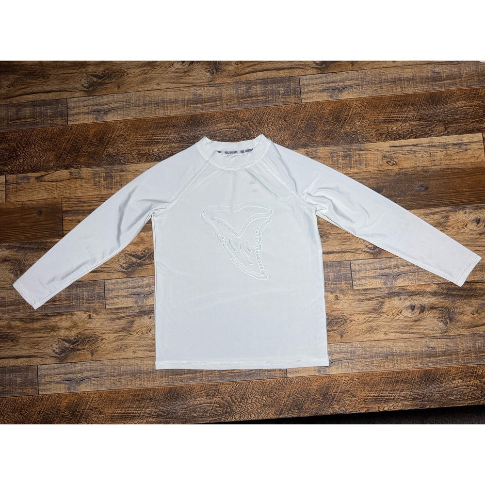 Kids Sz M Reel Legends White Rash Guard Long Sleeve Performance Swim Shirt